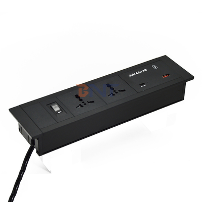 収納式テーブルソケット ユニバーサル電源出力 USB A+Cポート 65W マックス出力 US/EU/AU 16A/13A