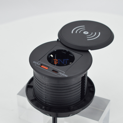 オフィス用家具 EU電源出所とUSBA+C付きの円型QI無線充電器 ソファー用コーヒーテーブル充電ステーション