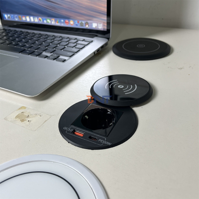 オフィス用家具 EU電源出所とUSBA+C付きの円型QI無線充電器 ソファー用コーヒーテーブル充電ステーション