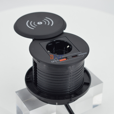 オフィス用家具 EU電源出所とUSBA+C付きの円型QI無線充電器 ソファー用コーヒーテーブル充電ステーション