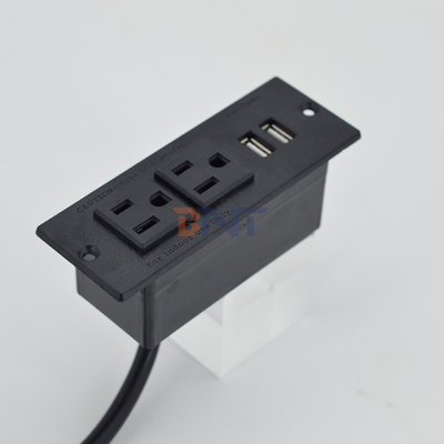 収納式電源ストリップ アメリカ標準 デスク式 設置式 電源ソケット 2個出口 & 2個USB型Aソケット