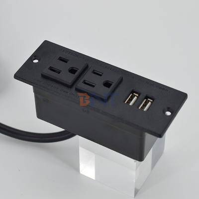 収納式電源ストリップ アメリカ標準 デスク式 設置式 電源ソケット 2個出口 & 2個USB型Aソケット