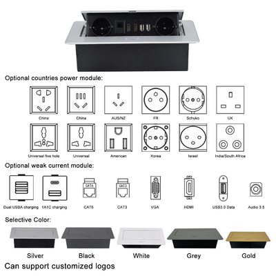 組み込み 工場 ポップアップソケット EU 電源出口 組み込み テーブルトップ IP44 2 AC 出口 RJ45 ネットワークとHDMIプラグ