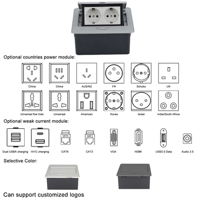 OEM/ODM モダン オフィス エッセンシャル BNT ポップアップ電源ソケット 2 組み込みAC出口EU/UK/US/CN16A/10A/6A 電流