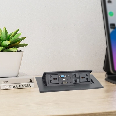 OEM/ODM ユニバーサル 16A/10A AC アウトレット & Cat6 データポート ポップアップ デザイン 2 アウトレットを持つテーブルソケット IP44レベル