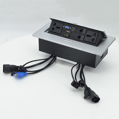OEM/ODM ユニバーサル 16A/10A AC アウトレット & Cat6 データポート ポップアップ デザイン 2 アウトレットを持つテーブルソケット IP44レベル