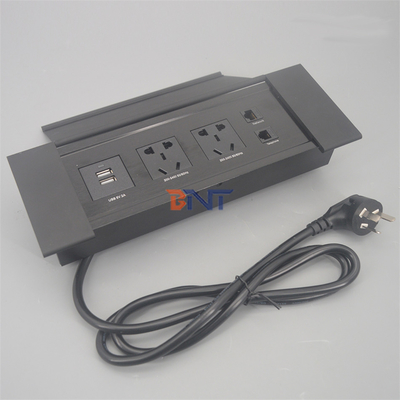 洗い流されたマウントされたインプレスフリップアップカバーマルチ電源テーブルソケット出口 隠された電気デスクトップ電源出口
