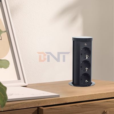 EUプラグタイプ 3出口 氣動電源ソケット IP44 標準 アルミ合金 リフティングソケット 隠されたキッチン用