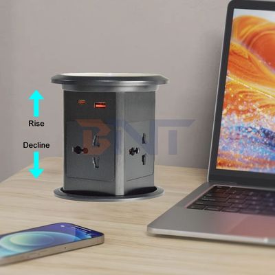 新型気圧式リフト ポップアップソケット US UK ユニバーサル 4 表面マウント デスクトップソケット トップ 15W 無線充電 ポップアップソケット