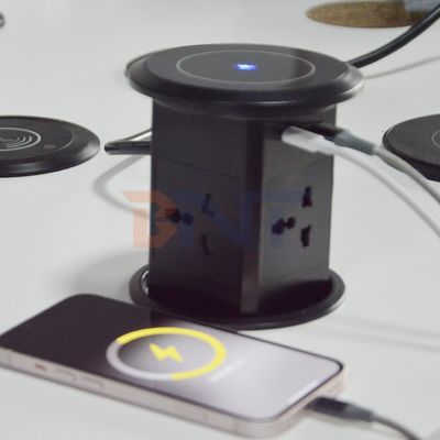 新型気圧式リフト ポップアップソケット US UK ユニバーサル 4 表面マウント デスクトップソケット トップ 15W 無線充電 ポップアップソケット