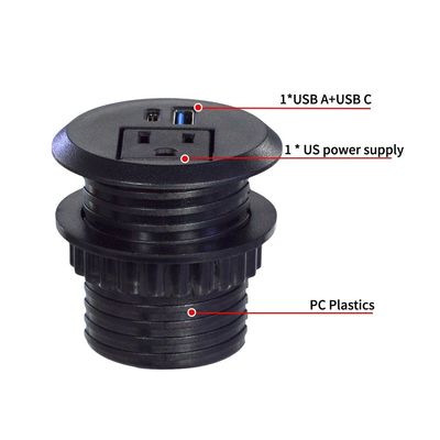 50mm丸型電気プラグとUSB充電Type-Cポート付きの米国ソケット標準コンセント
