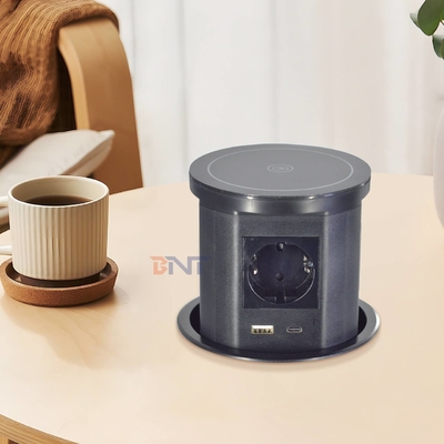 キッチン 隠された 氣動ポップアップ電源ソケット 無線充電器 4つのAC出所とUSB A+C