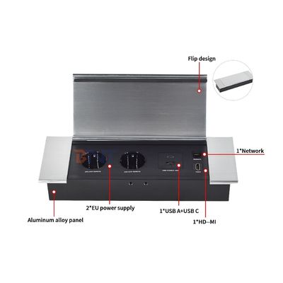 Hiddden Flipデザイン デスクトップソケット 2つのEUAC出口 USB A+C HDMIネットワーク