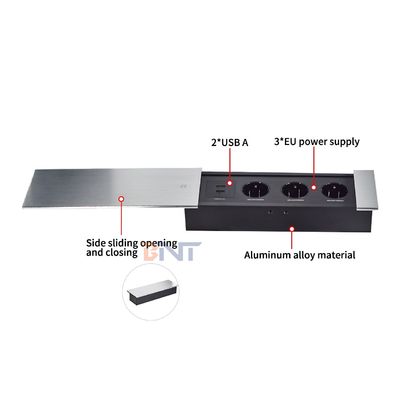 ユーロ卓上電気電源ソケット スリップオープンデザイン、ACコンセント3口、16A定格、EUプラグ規格