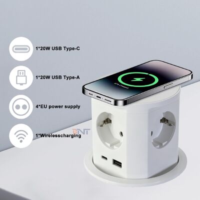 BNT テーブルトップ オフィス 商業用 IP44 4 AC 電源出力 16A ABS パンエムティック ポップソケット USB A+C ポート PD20W 充電